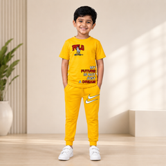 Boys Yellow POLO Graphic Co-Ord Set – Premium Cotton Summer Outfit