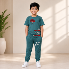 Boys Zinc Blue POLO Graphic Co-Ord Set – Premium Cotton Summer Outfit