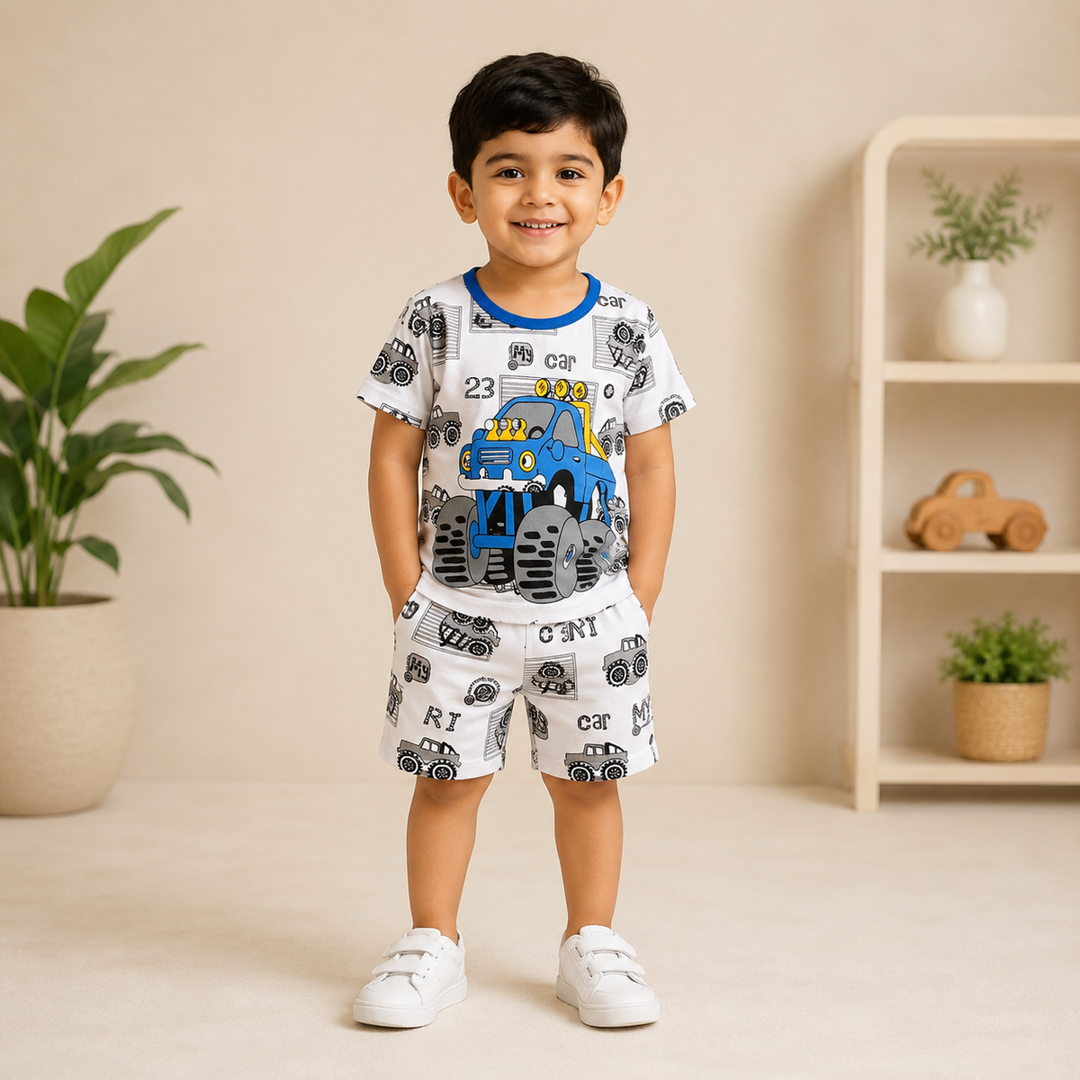 Blue Turbo Truck Set Short Kids Wear