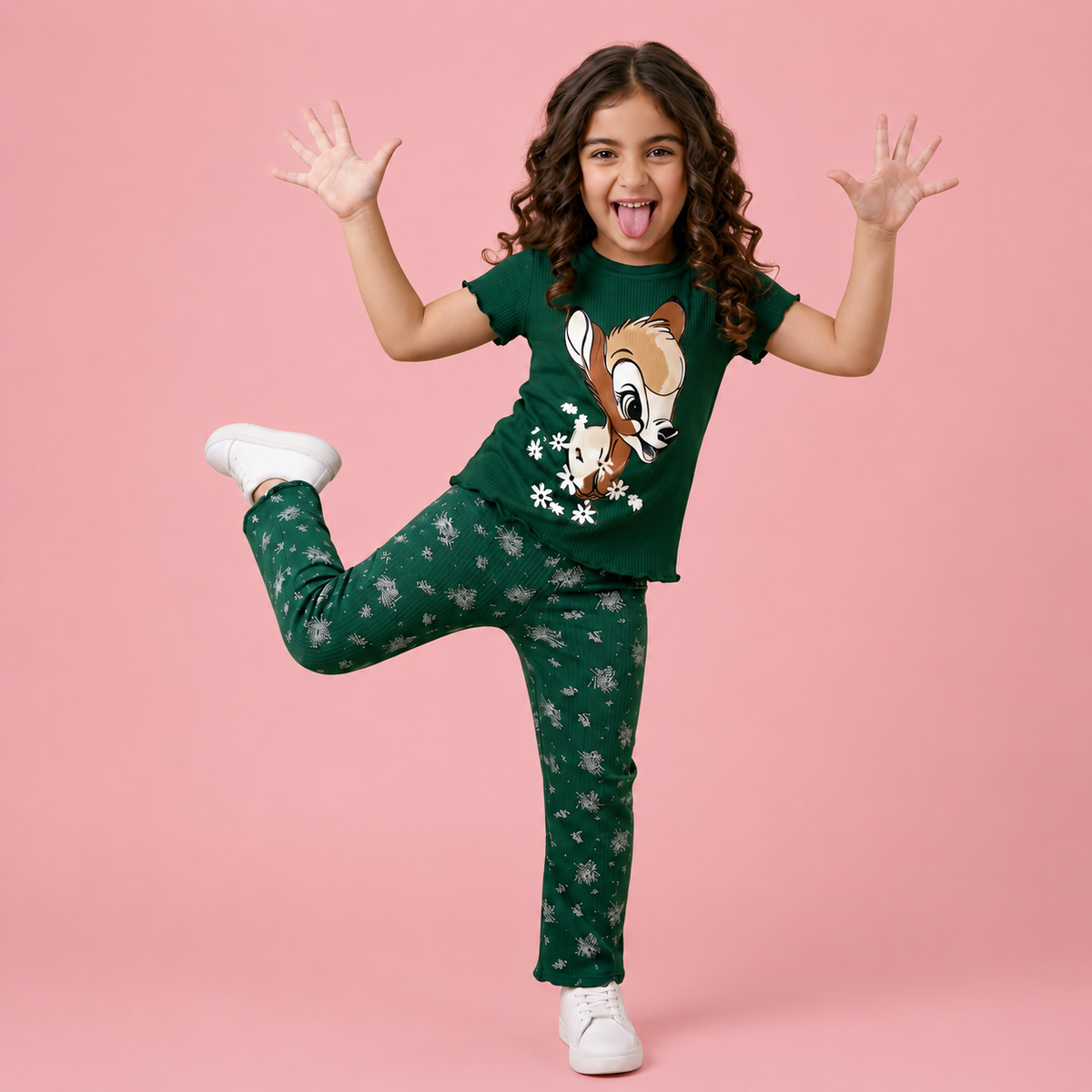 GREEN CUTE GIRL CHOICE PRINTED KIDS WEAR