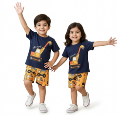 EXCAVATOR PRINT SHORT-SLEEVE TEE & SHORTS SET