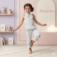 White Dot printed kids short sleeves less