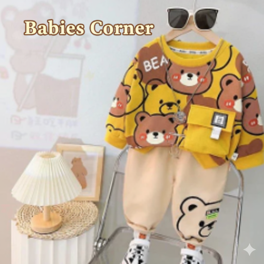 YELLOW BEAR POCKET STYLE WINTER KIDS TRACSUIT