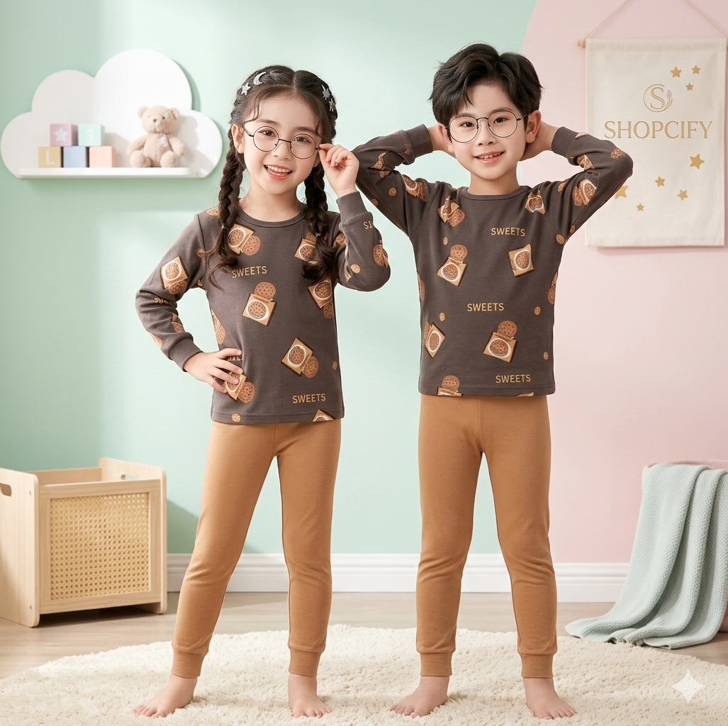 BROWN COOKIE PRINTED KIDS WEAR