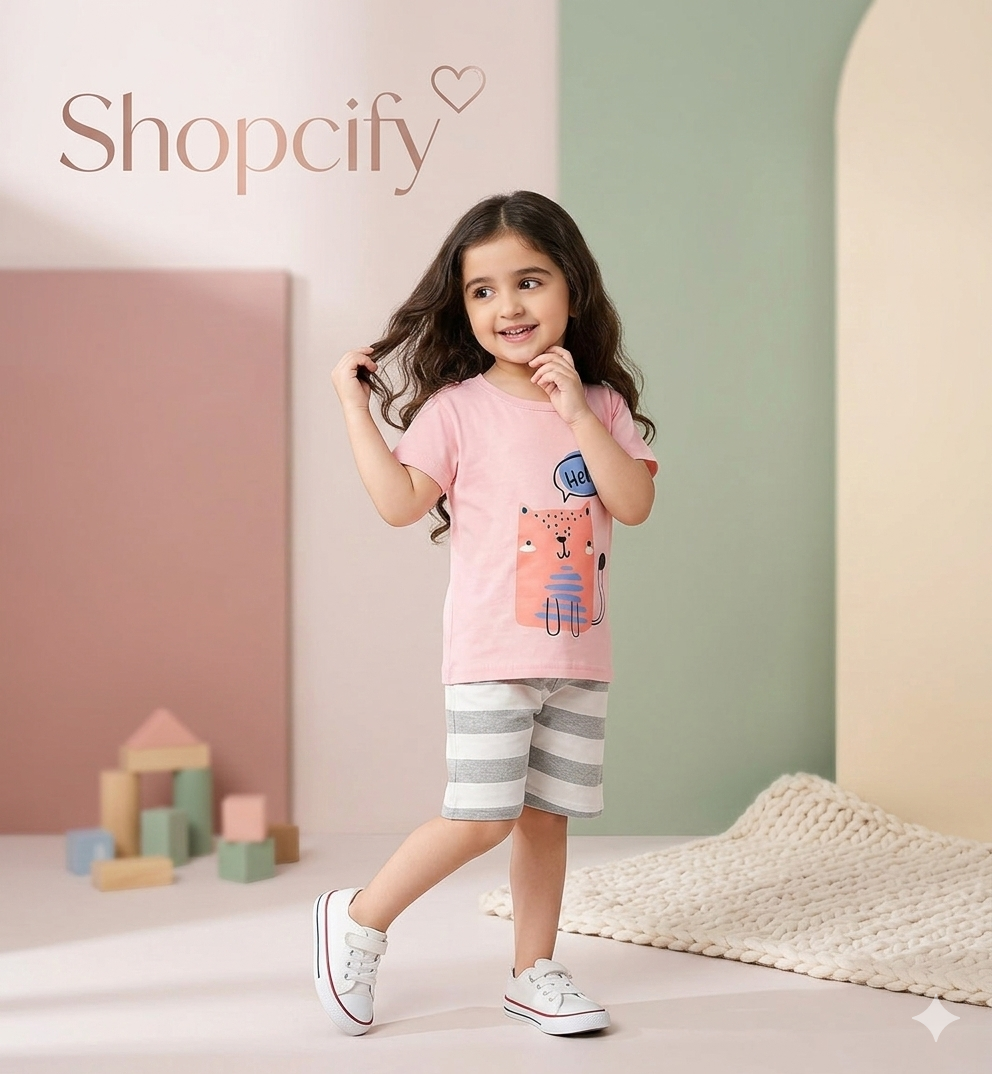HELLO KITTY PRINTED SHORT SLEEVE KIDS WEAR