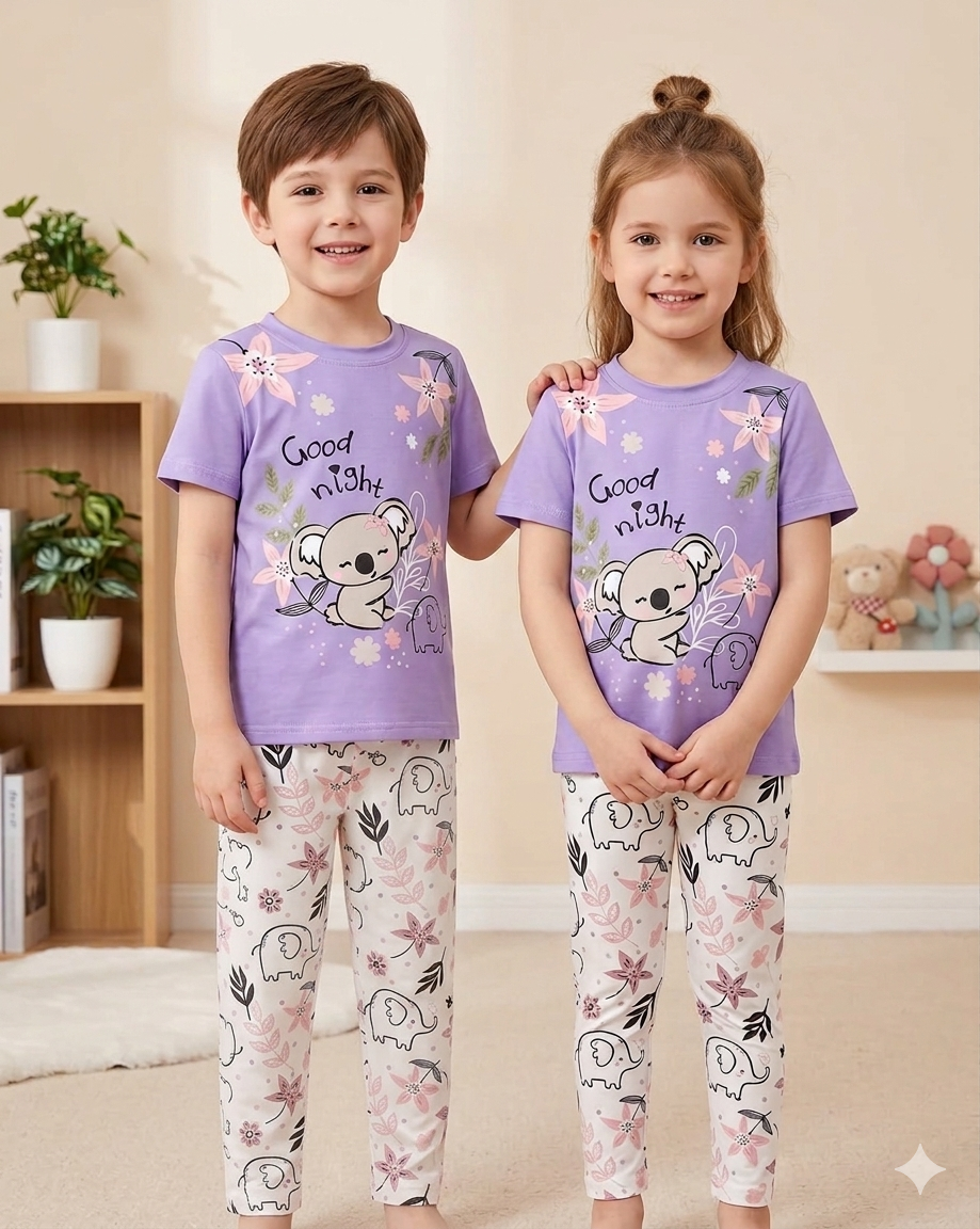 GOOD NIGHT BABY PURPEL PRINTED KIDS WEAR