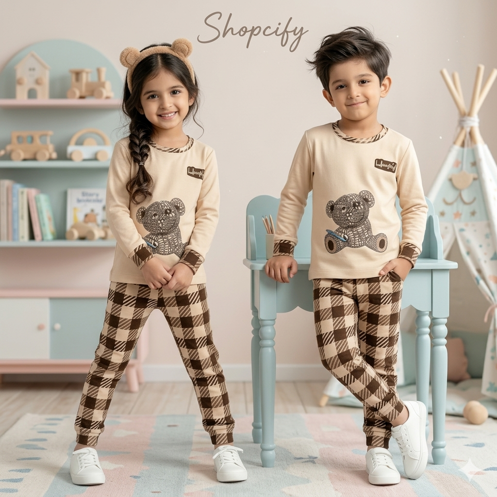 CHECK BEAR PRINTED KIDS WEAR