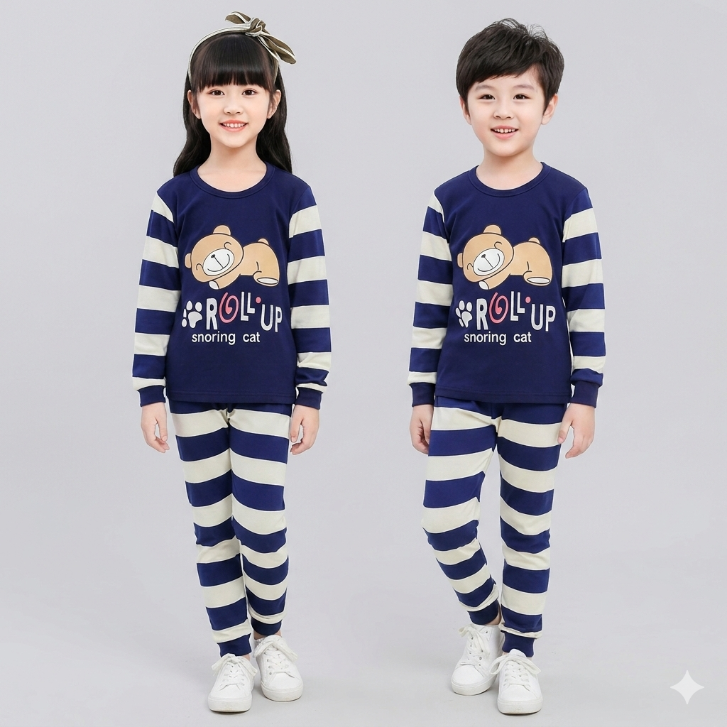 BLUE ROLL UP PRINTED KIDS WEAR