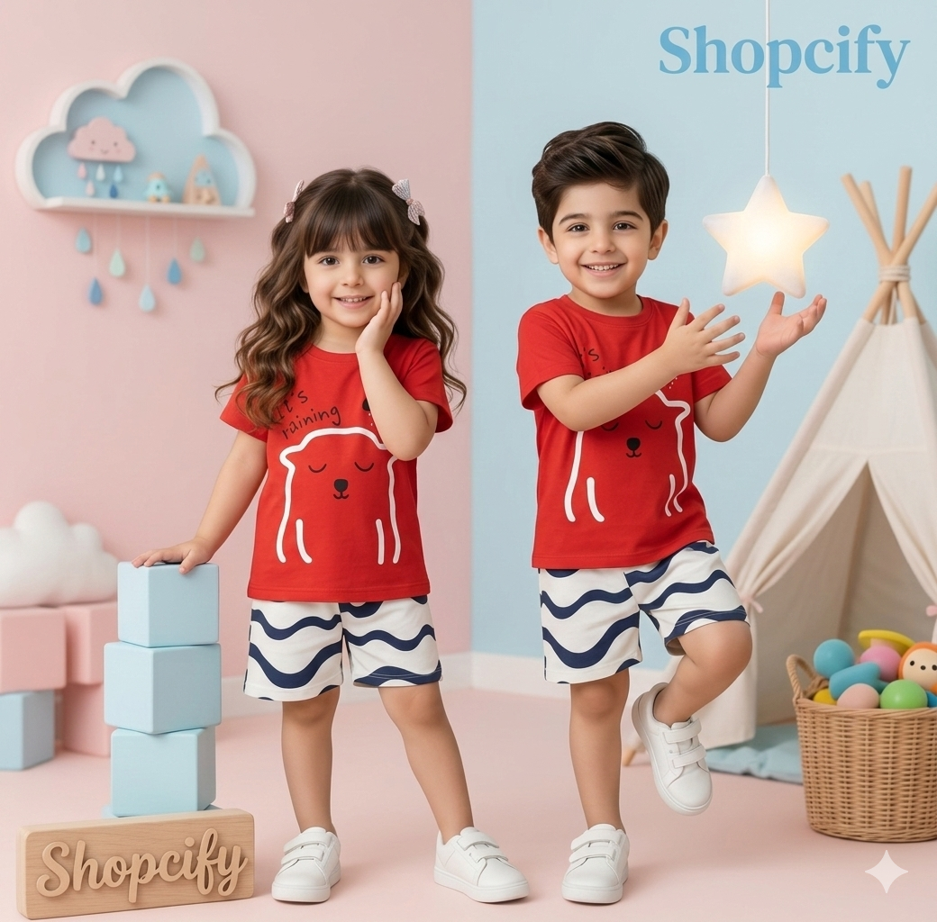 Its Raining Printed Short Sleeve Kids Wear