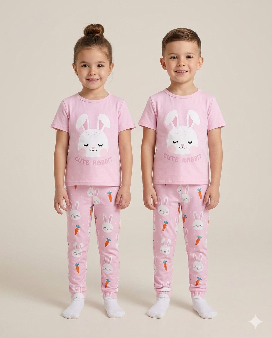 PINK BUNNY VILD PAJAMA PRINTED KIDS WEAR