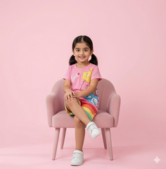 PINK LOVE BEAR PRINT SHORT-SLEEVE TEE & SHORTS SET