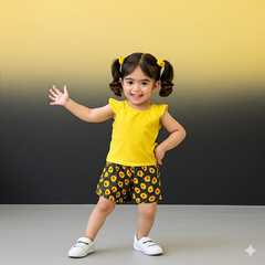 Yellow Sunflower printed kids short sleeves less