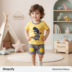 YELLOW BOOM DINO PRINTED KIDS SHORT SLEEVE KIDS WEAR