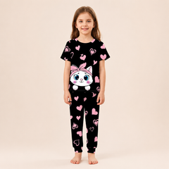 Black Kitty with black hearts  Printed Kids Wear