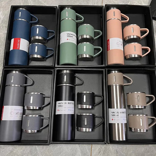 Stainless Steel Vacuum Thermal Flask Set [Random Colours]