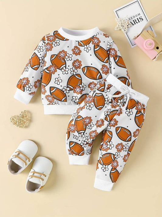 Baby/boy rugby ball printed style winter fleece tracksuit