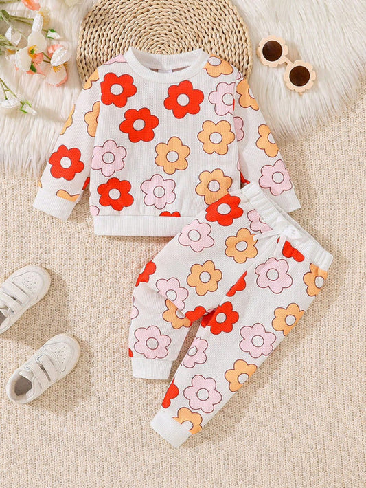 Baby girl white style multi floral style printed winter fleece tracksuit