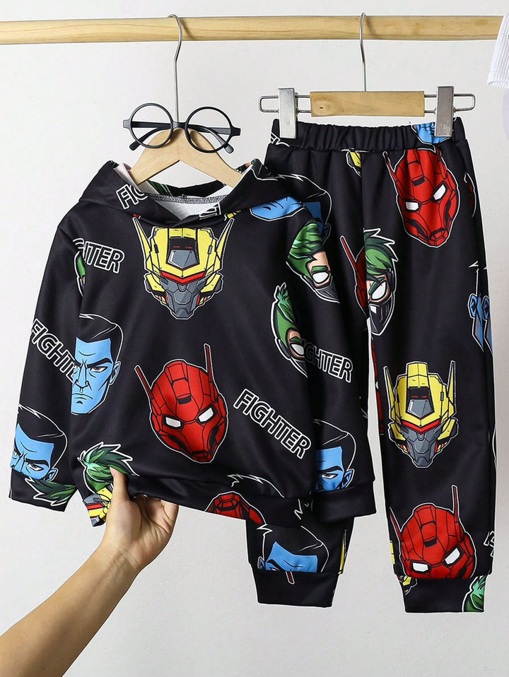 Baby/boy black cartoon style printed winter fleece trackuit