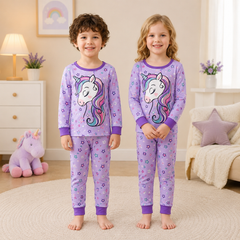 Purple Unicorn with stars Printed Kids Night Suit