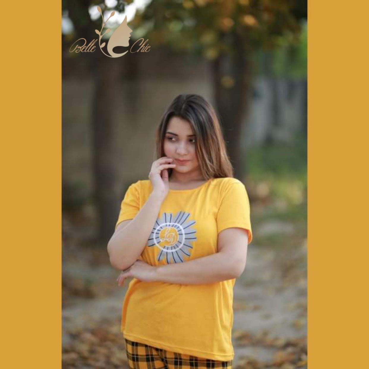 Yellow Flower Check Sleeping Wear