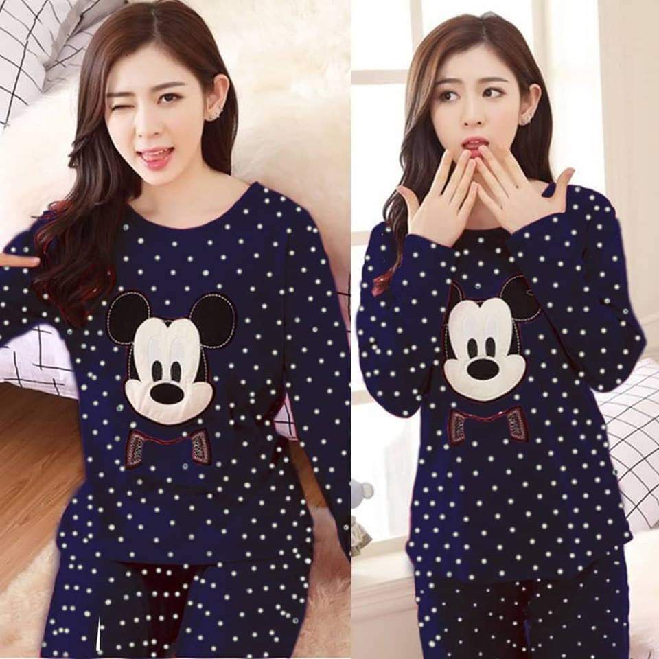 Blue Mickey Mouse Dotted Print Sleepwear Night Dress