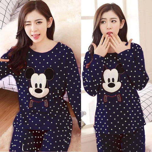 Blue Mickey Mouse Dotted Print Sleepwear Night Dress