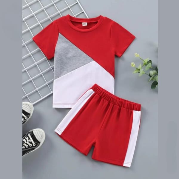 RED PANEL T-SHIRT SHORTS SET