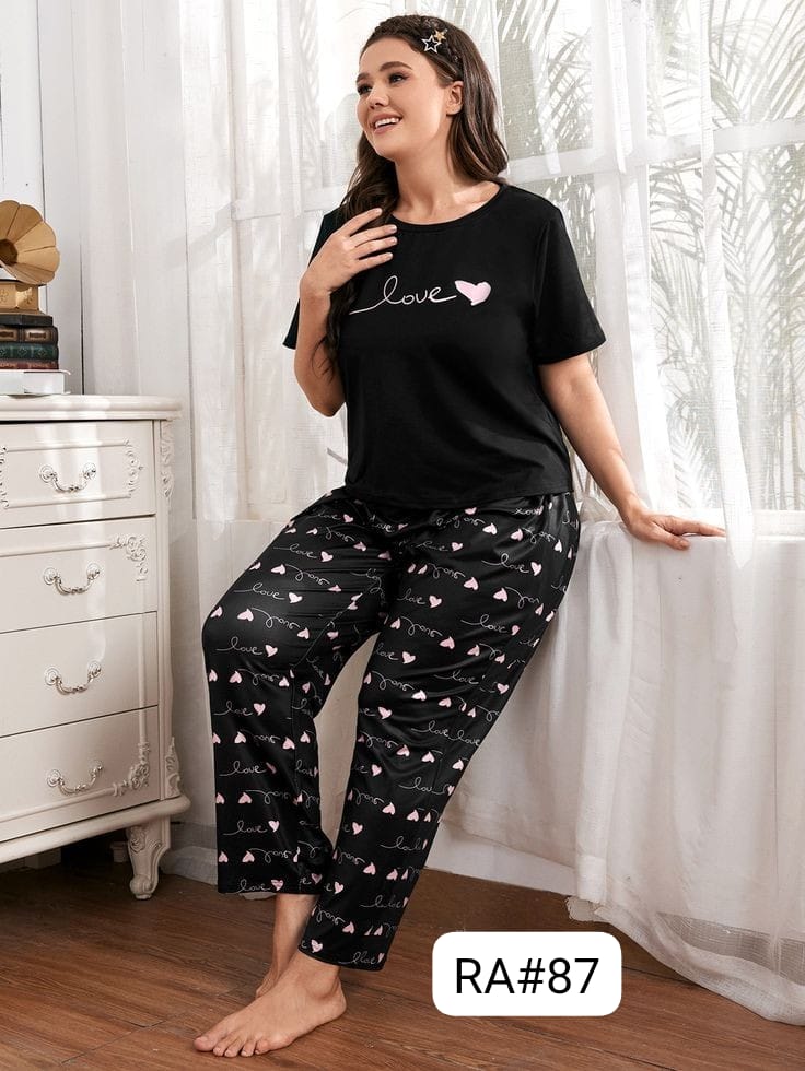 Black Love With Heart Printed Women's PJ Sets