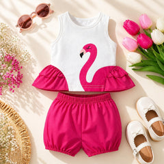 Girls Premium Summer Co-Ord Set – Flamingo Print Sleeveless Top with Bubble Shorts