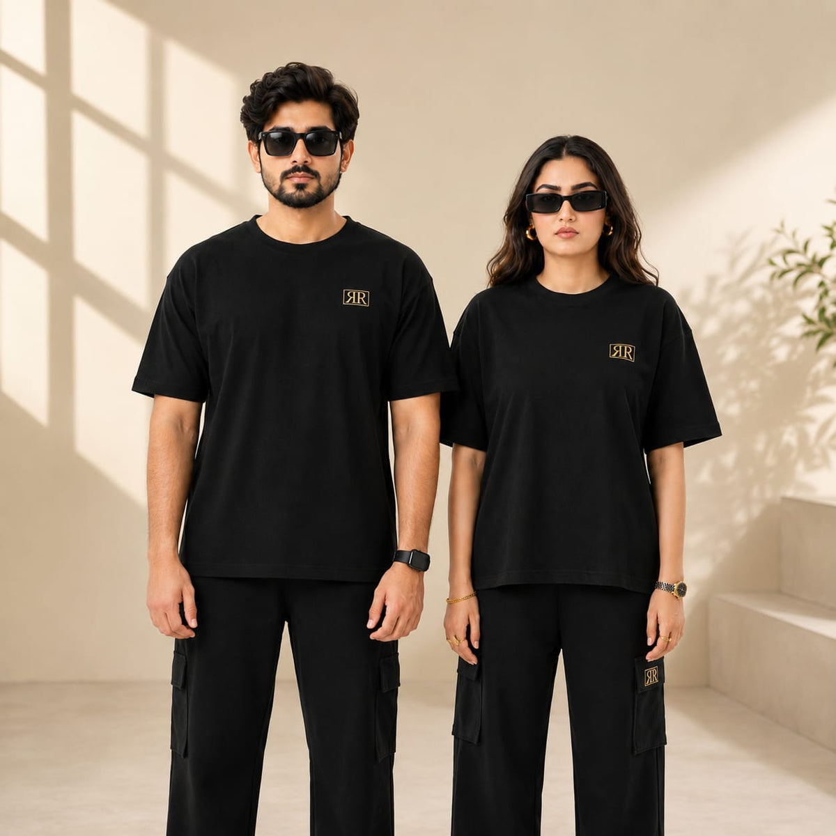 Unisex Drop-Shoulder T-Shirt – Black with Side Logo