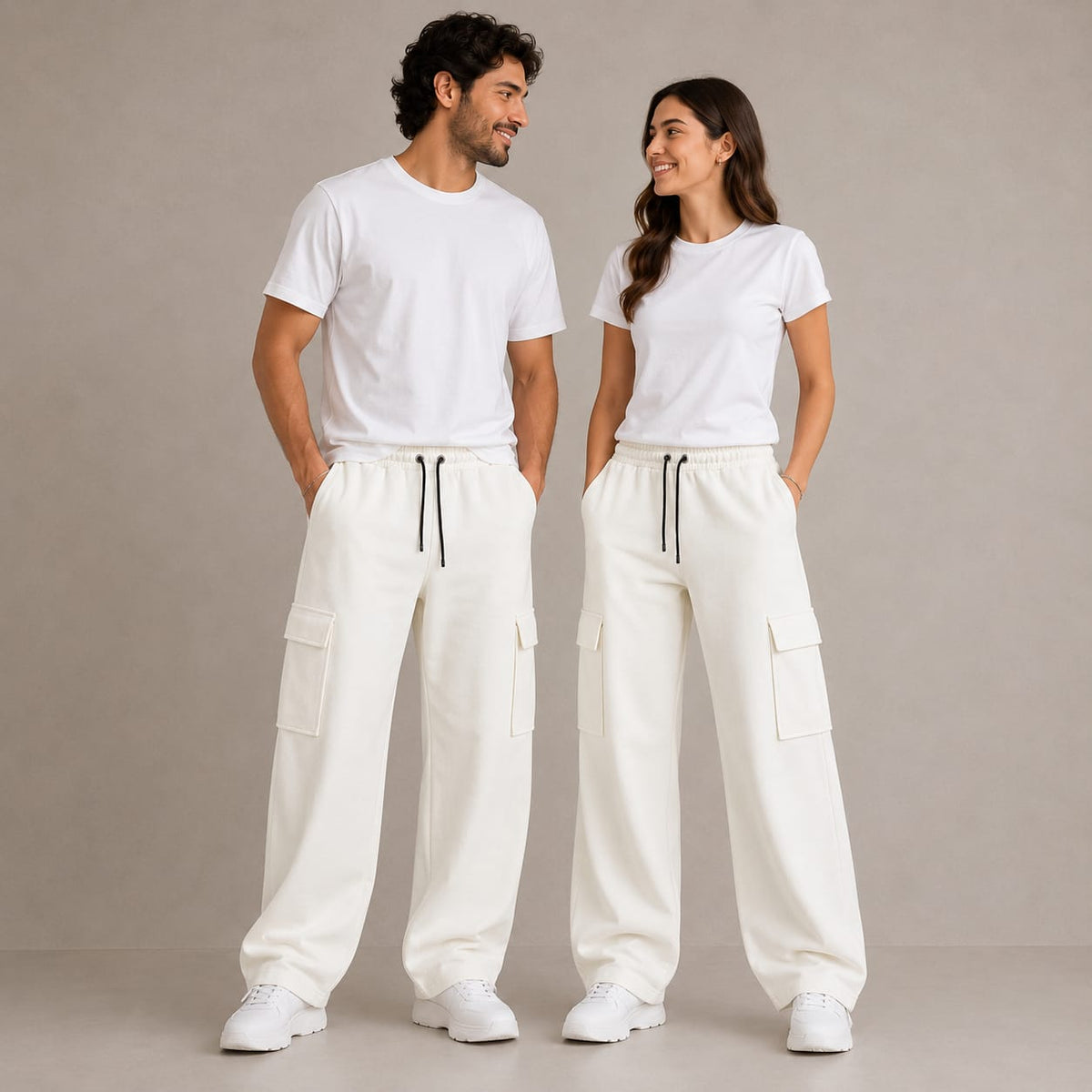 Unisex Off-White Baggy Trousers – 5 Pocket Wide-Leg