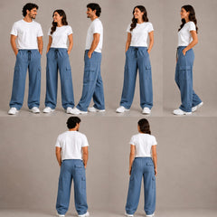 Unisex Zinc Blue Baggy Trousers – 5 Pocket Wide-Leg
