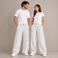 White & Black Striped 4-Pocket Baggy Pants – Unisex Casual Wear
