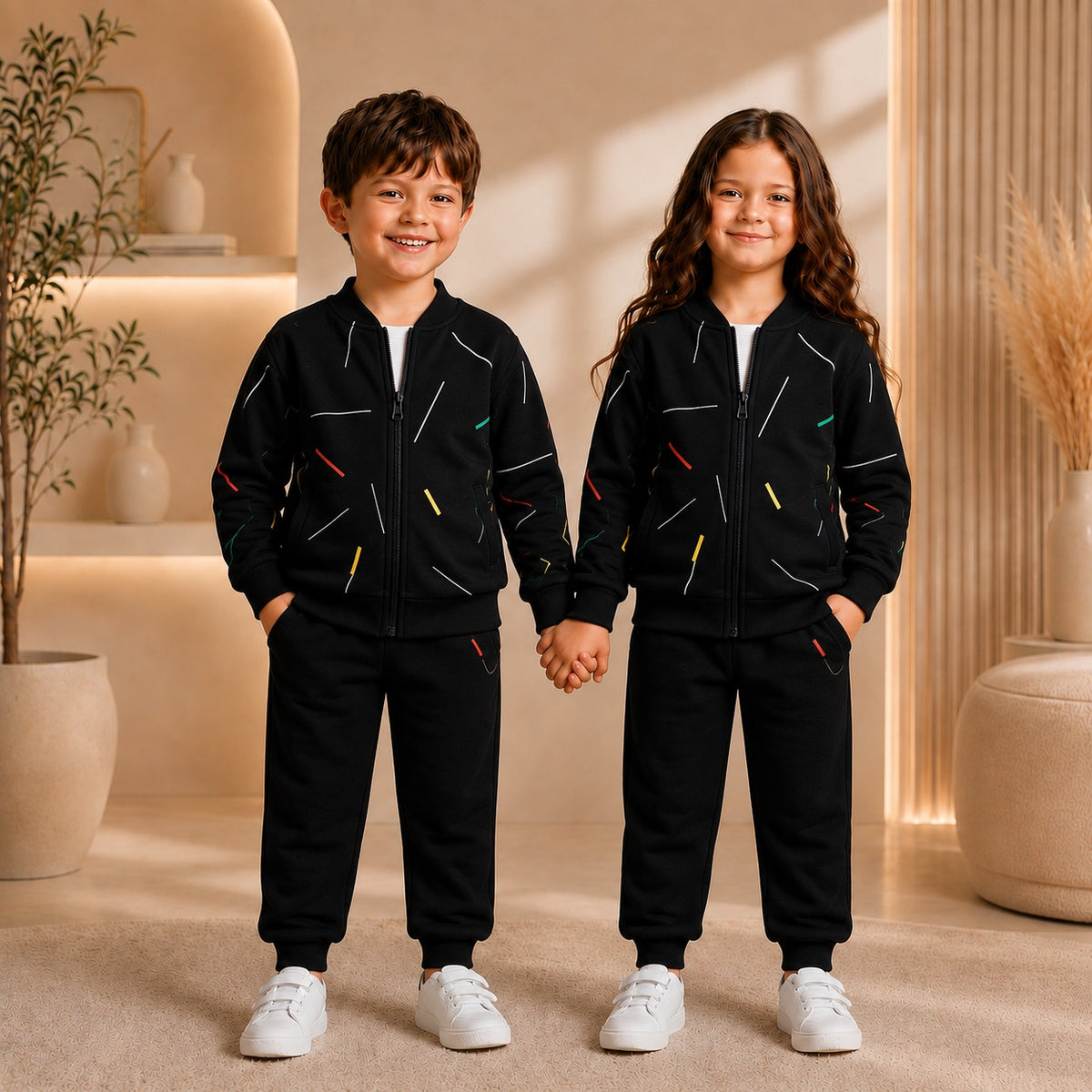 BLACK STRIPE PREMIUM WINTER KIDS TRACKSUITS