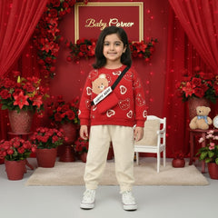 RED HAPPY BEAR KIDS WINTER PANEL TRACKSUIT