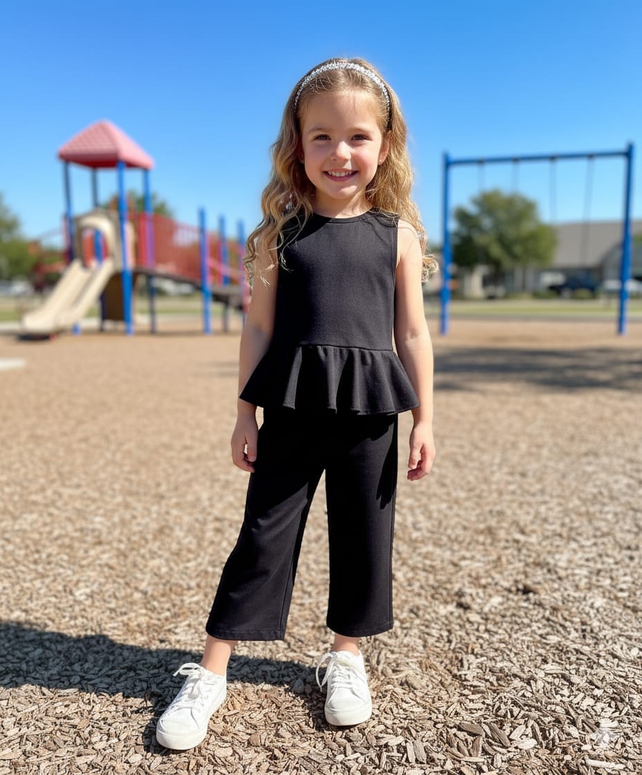 Charming Black Cotton Jersey Playground Outfit for Kids