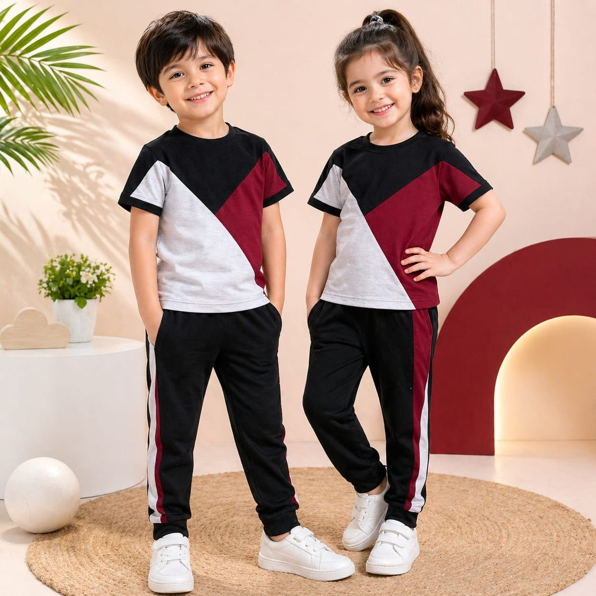 MAROON PANALWHITH 3 COLOUR LOOK