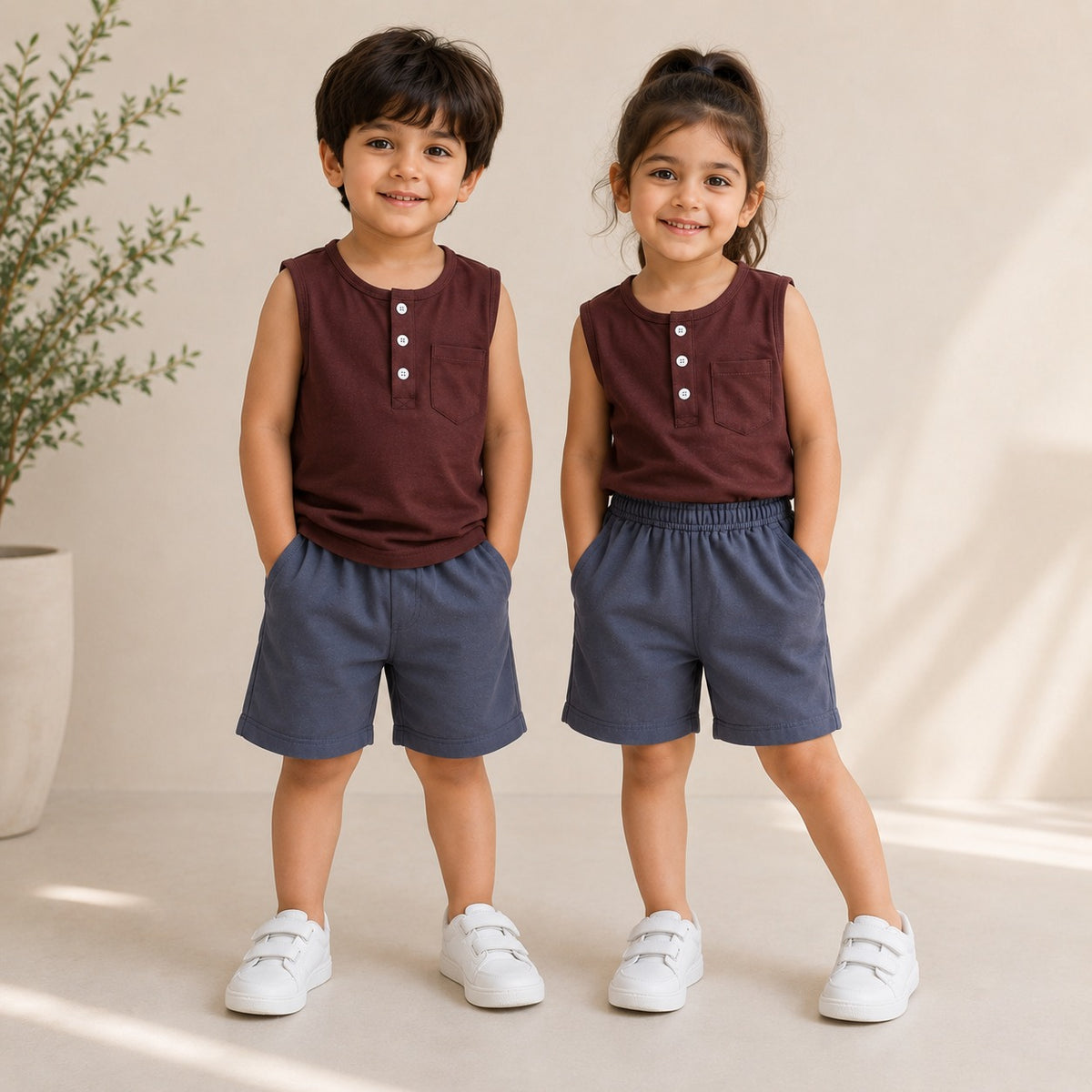 Brown SLEEVELESS SHORTS SET