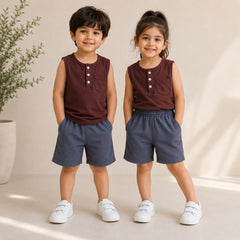 Brown SLEEVELESS SHORTS SET