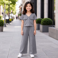 GREY  DOUBLE POKET SHIRT KIDS WEAR