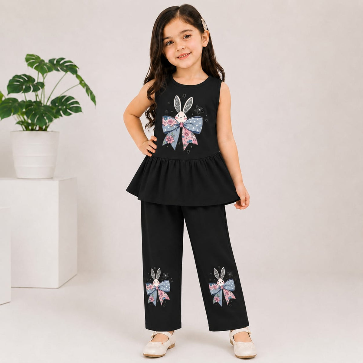 Black Bunny Bloom Kids Pajama Set