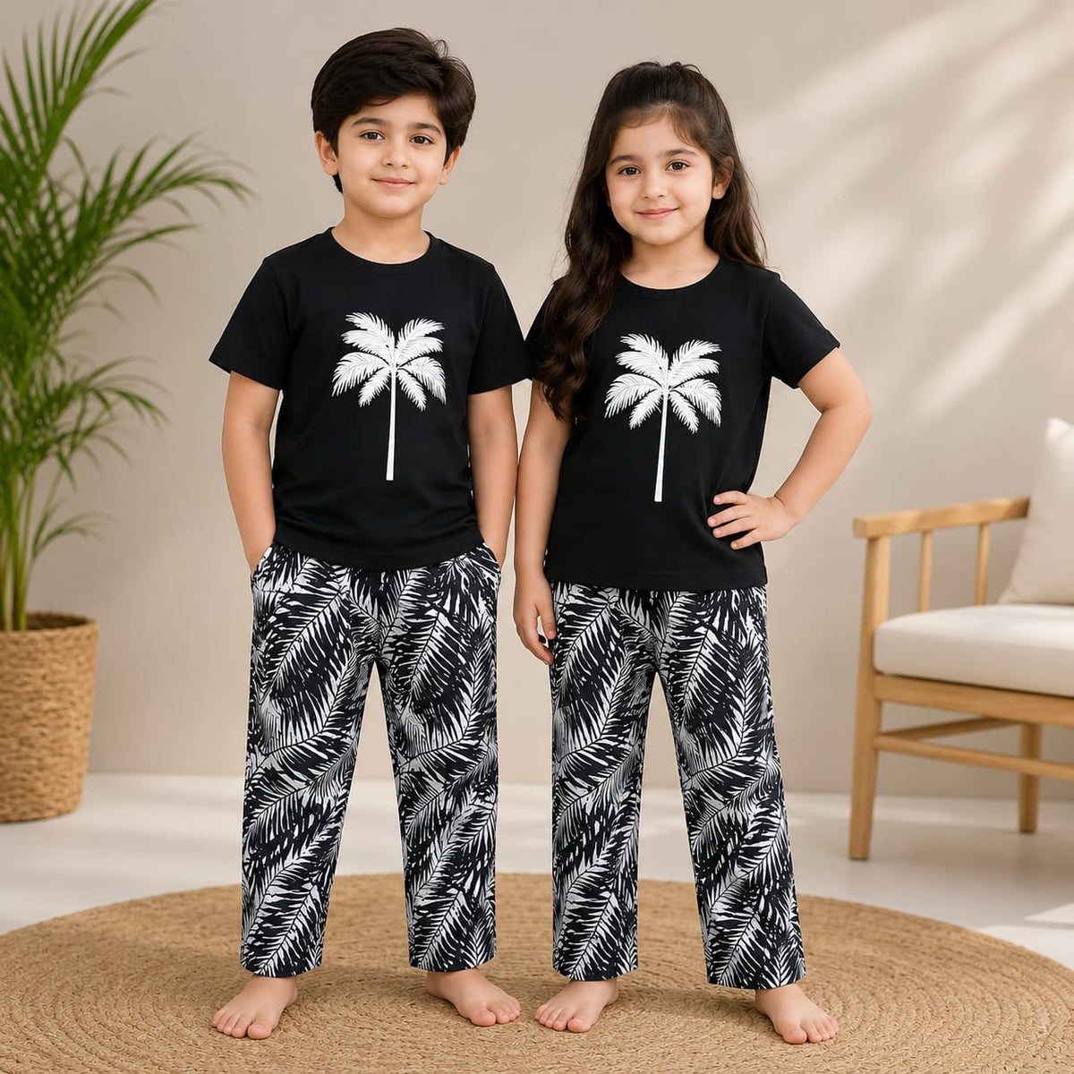 BLACK PRINTED SHIRT & PRINTED TROUSER KIDS WEARS