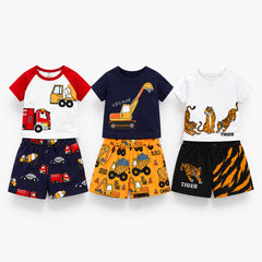 Tiger Print , Excavator Print , Fire Truck print  T-Shirt with Printed Shorts Set