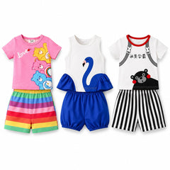 Care Bears Rainbow , Blue Swan Peplum , Cute Bear Stripe   2-Piece Set