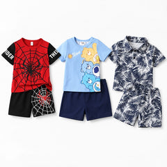Spider Web, Care Bears & Tropical Leaf Print  Summer Co-Ord Set ( Pack of 3 )