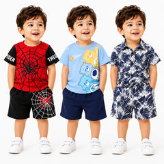 Spider Web, Care Bears & Tropical Leaf Print  Summer Co-Ord Set ( Pack of 3 )