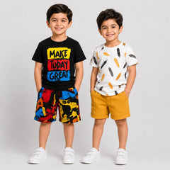 Black Make Today Great+Yellow Mini Leaf  Short Set (Pack of 2)