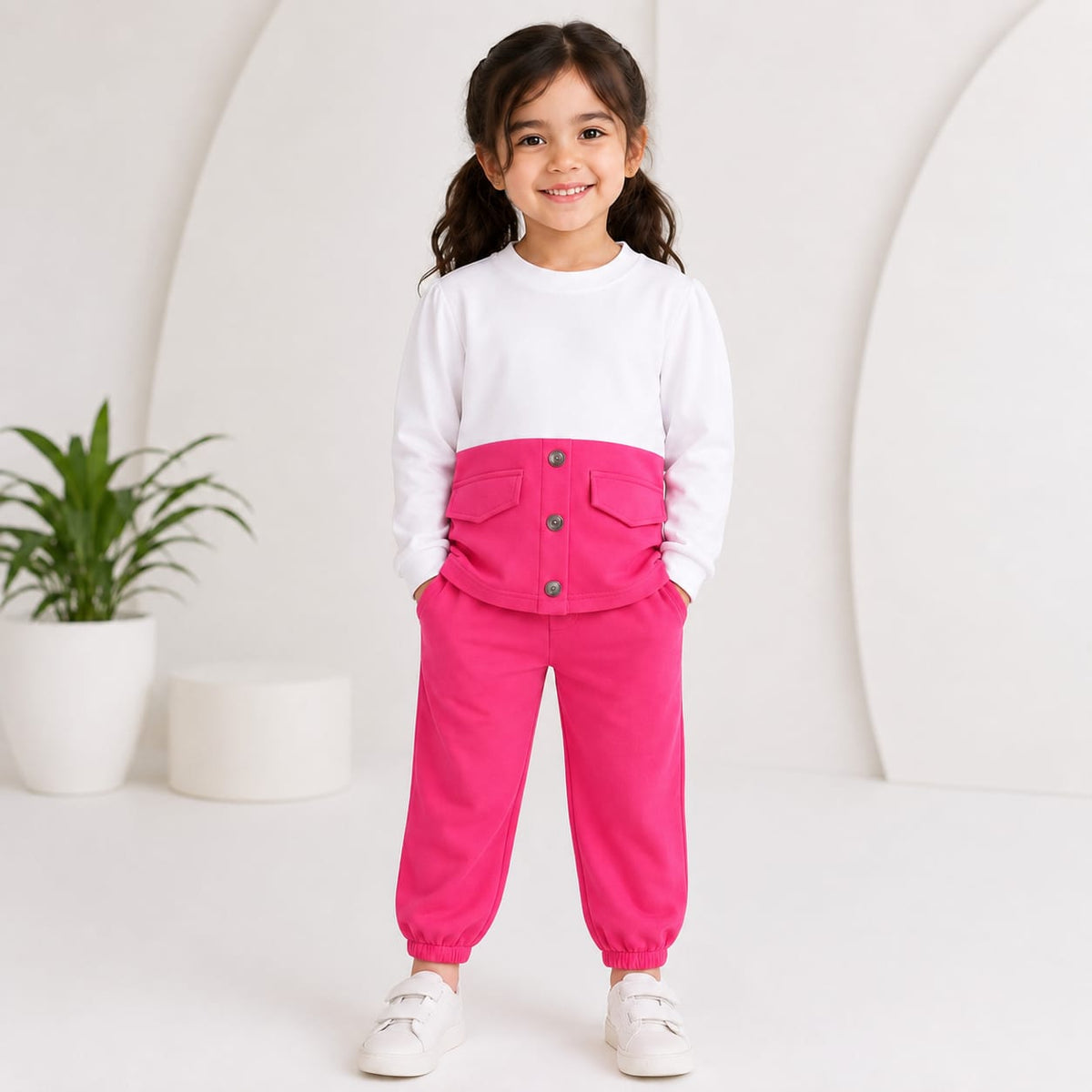 Pink Two Colors Button Kids Wear