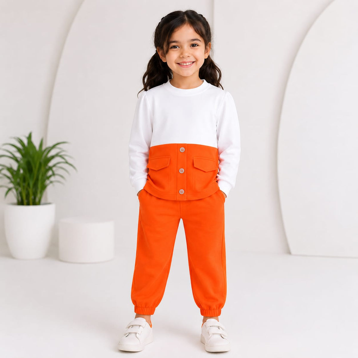 Orange Two Colors Button Kids Wear