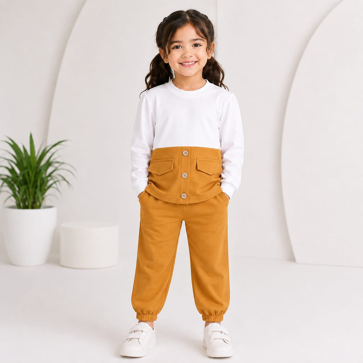 Mustard Two Colors Button Kids Wear
